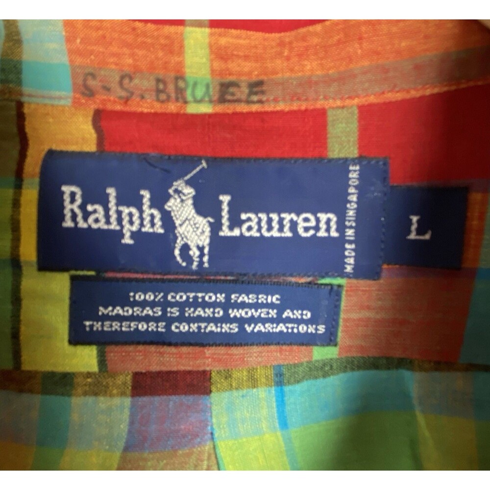 VTG Ralph Lauren Indian Madras Shirt Mens L Hand‎ Woven Plaid Button Down Preppy - Picture 11 of 13